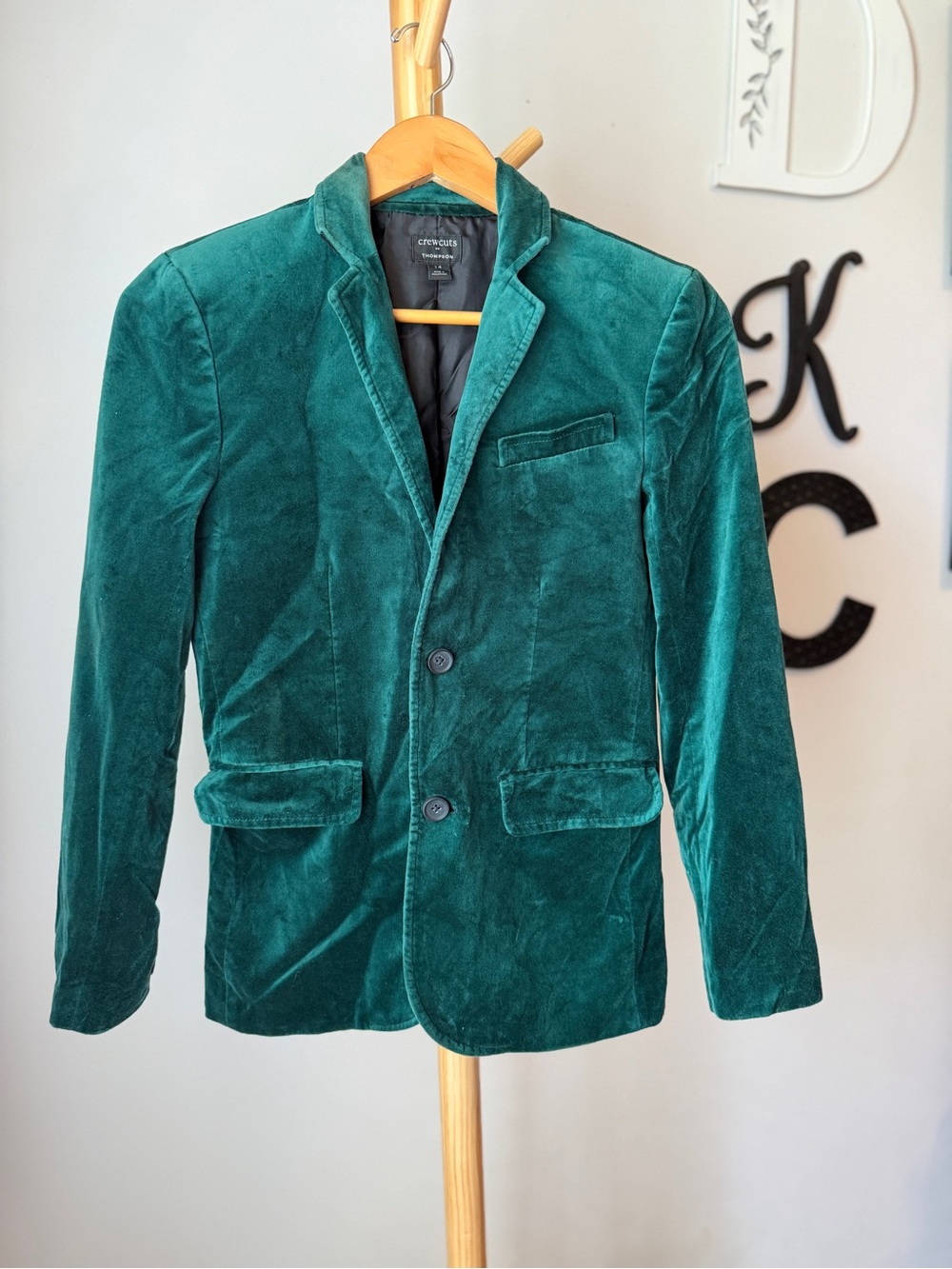 Crewcuts Thompson Emerald Green Velvet Blazer Size 14 Youth Formal Holiday Coat